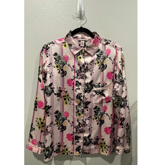 VICTORIA SECRET Pink Floral Satin PJ Top - Picture 1 of 4